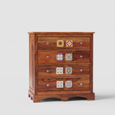 Dotwork Solid Sheesham Wood Chest of Four Drawers (Natural Finish)